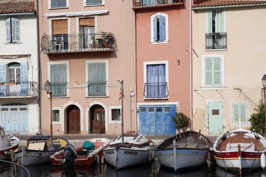 Martigues, France - June 20, 2016: The Old Harbor with Boats. Le Miroir Aux Oiseaux (Mirror Bird) Area