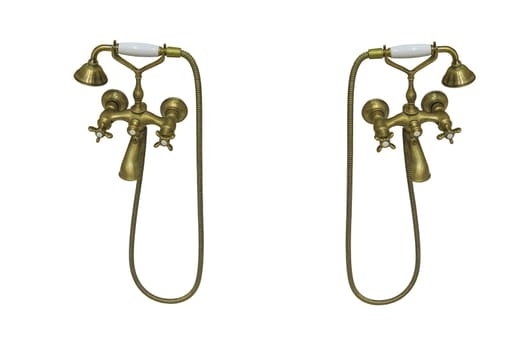 bathroom with shower and faucet made of brass in retro style