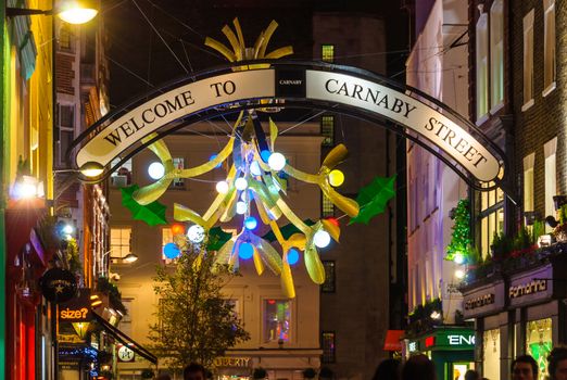 LONDON, UK - CIRCA DECEMBER 2011: Christmas decoration at Carnaby Street.