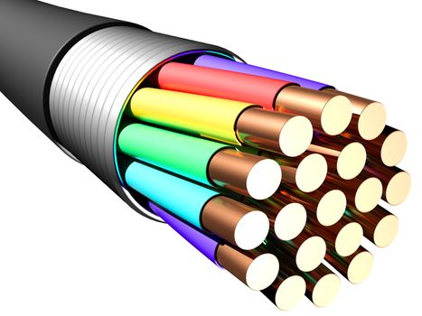 Electrical cable on white background. Close-up. 3D rendering