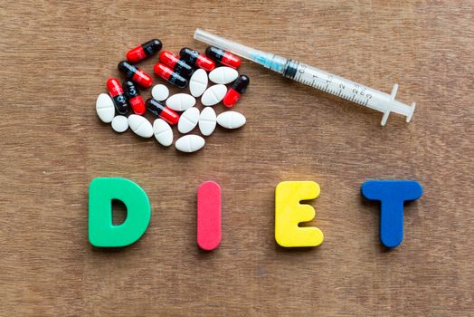 diet colorful word in the wooden background