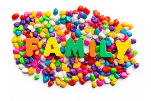 family word on colorful stone