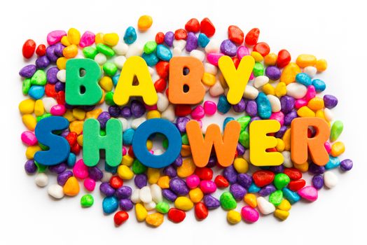 baby shower words on colorful stone