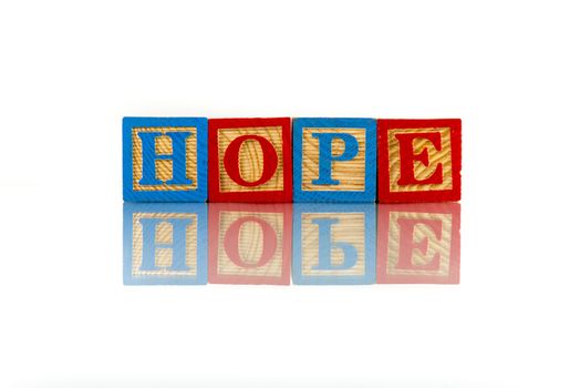 hope word reflection on white background