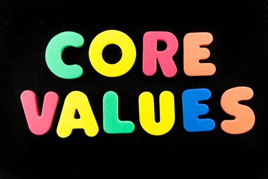 core values words in black background