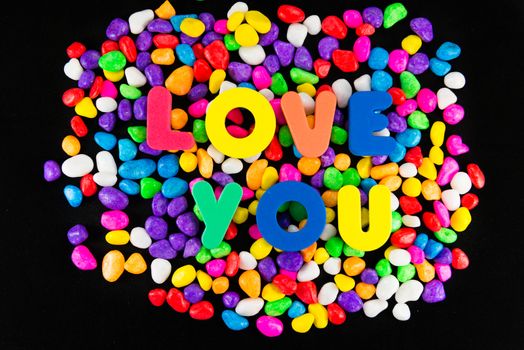 love you word in black background