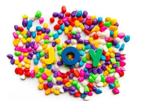 joy word in colorful stone