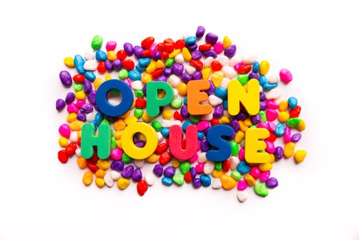 open house words in colorful stones