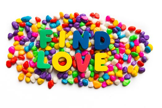 find love words in colorful stones