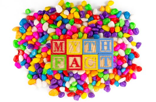 Myth fact words in colorful stone