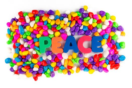 peace word in colorful stone