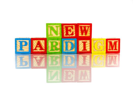 new paradigm word reflection in white background