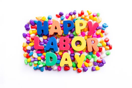 happy labor day word in colorful stones
