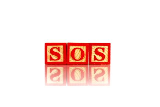 sos word reflection on white background