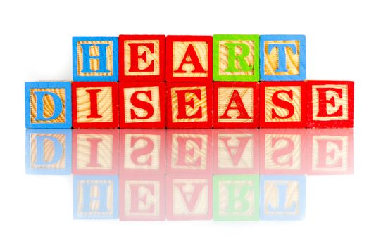 heart disease words reflection on white background