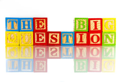 the big question words reflection on white background