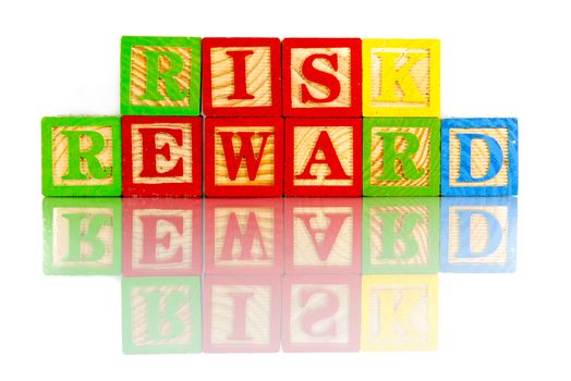 risk reward words reflection on white background