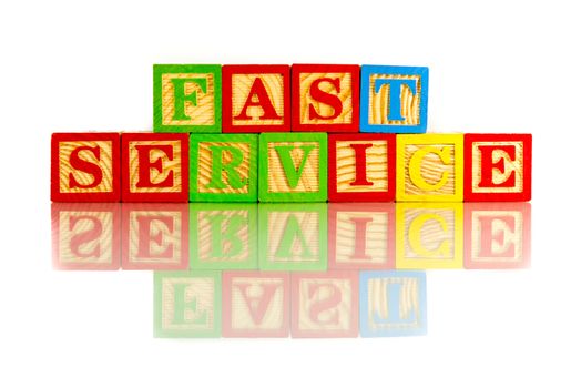 fast service words reflection on white background