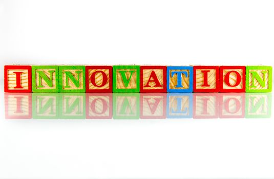 The innovation word reflection on white background