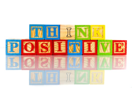 Think positive word reflection on white background