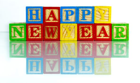 happy new year word reflection on white background