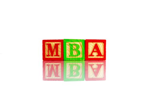 MBA word reflection on white background