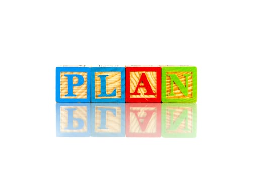 plan word reflection on white background