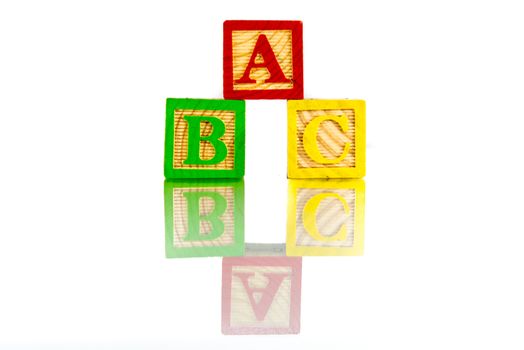 abc letter blocks reflection on white background