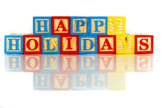 happy holidays words reflection on white background