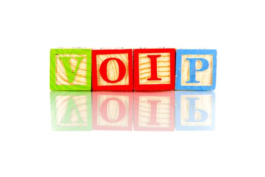 voip word reflection on white background