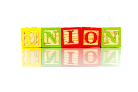 union word reflection on white background