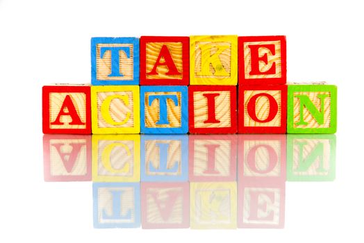 take action words reflection on the white background