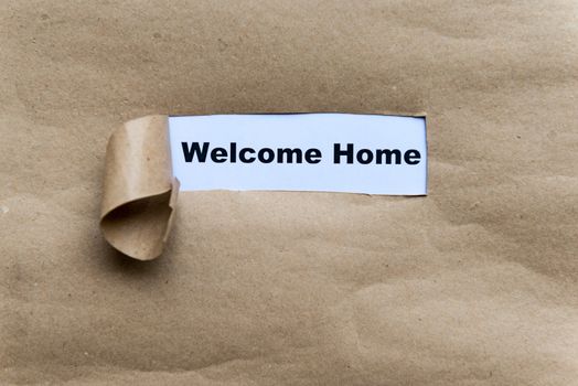 welcome home word in grey Torn Paper Concept