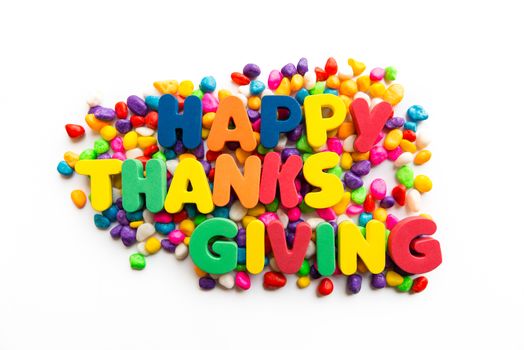happy thanksgiving colorful word on the white background