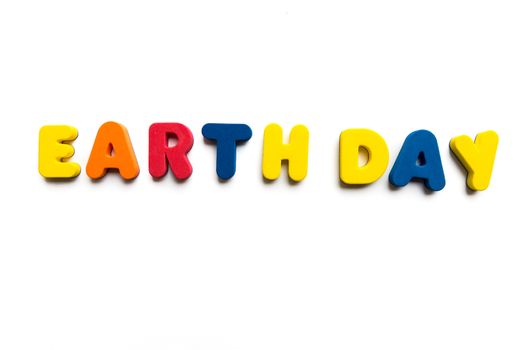 colorful earth day word on the white background