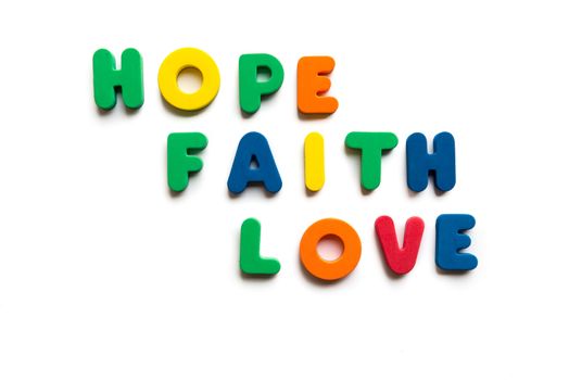hope faith love colorful word on the white background