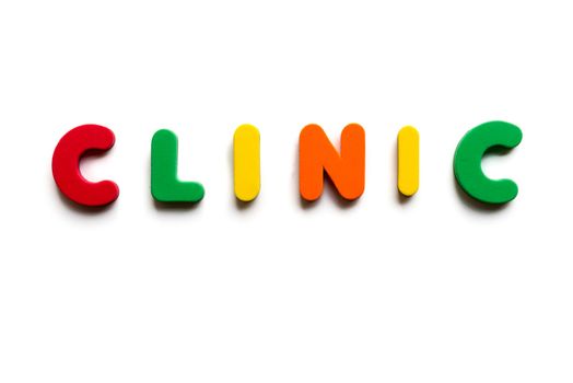 clinic colorful word on the white background