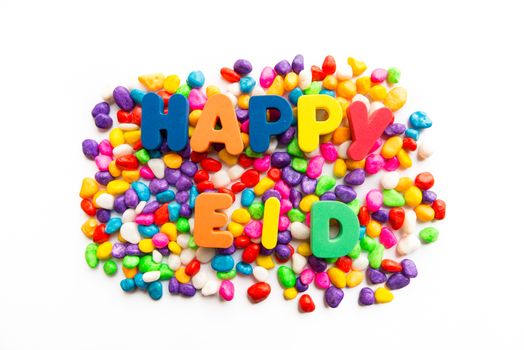 happy eid colorful word on the white background