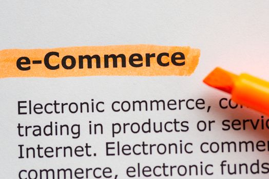 e-commerce word highlighted on the white background