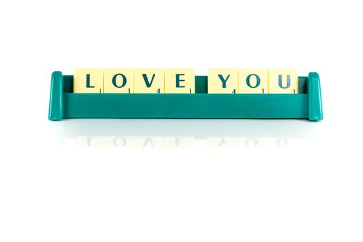 love you colorful words on the white background