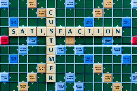 customer satisfaction Crossword on the colorful game board