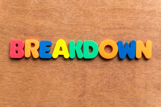 breakdown colorful word on the wooden background