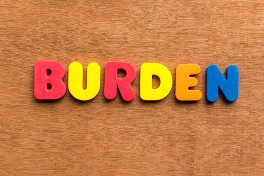 burden colorful word on the wooden background