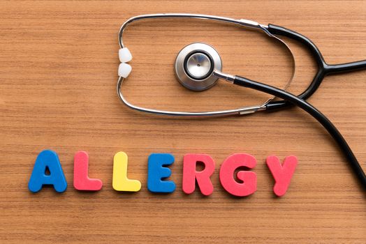 allergy colorful word on the wooden background