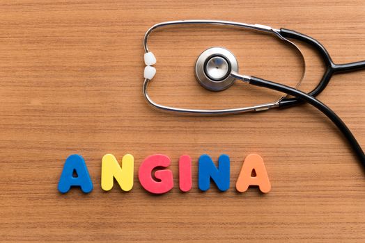 angina colorful word on the wooden background