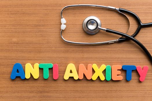 anti anxiety colorful word on the wooden background