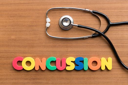 CONCUSSION colorful word on the wooden background