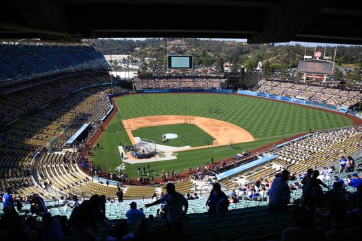 A Dodgers baseball game at Dodger Stadium in Los Angeles.