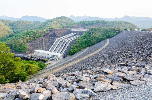 Hydroelectric power stations at Khuean Sinakharin Dam in Kanchanaburi Province, Thailand