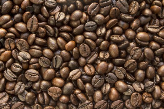 the texture of the coffee beans roasted Brown background